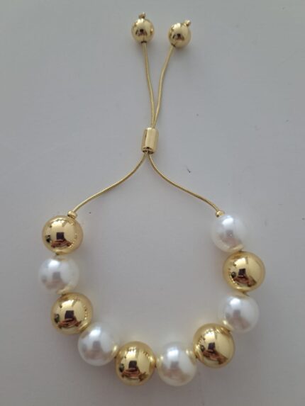 Pulsera en Balín Dorado con Perla