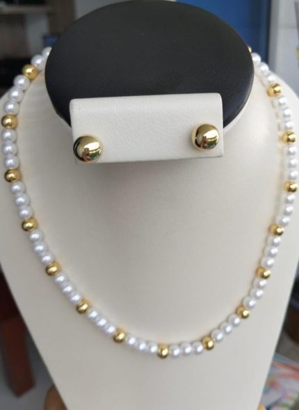 Collar Perlas y Topos Balines