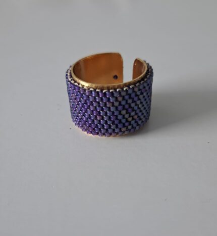 Anillo Diseño Miyuki y Bronce color Azul y Morado