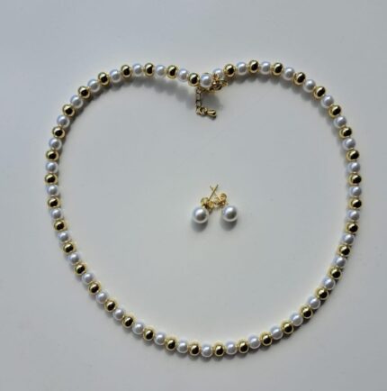 Collar Perlas Balines Dorados y Topos